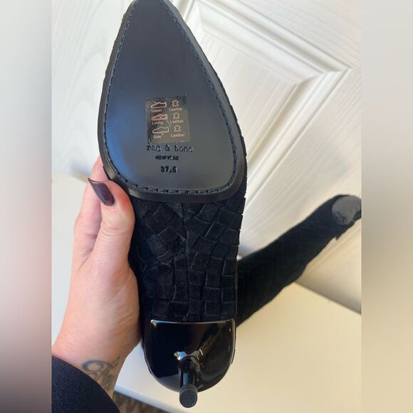 NEW Rag & Bone Black leather ankle boot Rio Mid boot  suede size 7.5 womens - Picture 5 of 11